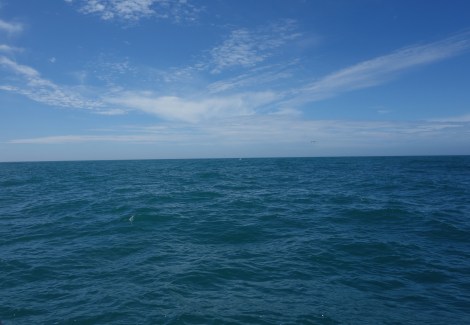 Looking astern to the north as we pass Cape Mendocino to the east, high winds aloft and frontal system approaching.
