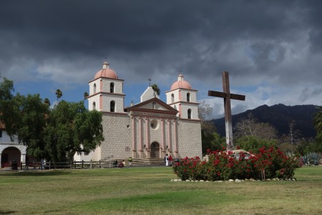 Santa Barbara mission, first built in 1786, destroyed by earthquake in 1812, rebuilt to its present configuration in 1820, and largely unchanged since, save for periodic repairs and restoration of the interior artworks.