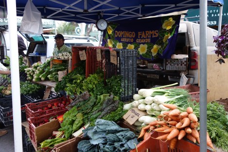 Three blocks of produce, local cheeses and meats, festive music and a huge crowd - the Santa Barbara farmers' market is thriving.