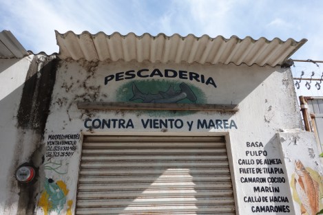 We had quite a few wrinkles in our trip south from Mazatlan to San Blas and Mantenchen Bay. The sign above this fish store tells how we felt some of the time (against the wind and tide).